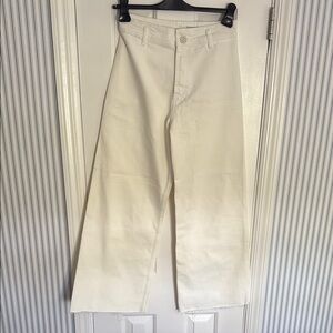 Zara White Wide-Leg Denim (Cropped) Pants, USA 8